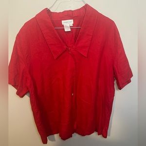 Red Coldwater Creek Short Sleeve Button Down Top